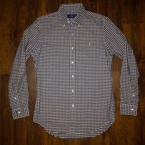 Ralph Lauren Casual Button Down Oxford Shirt Black / White Gingham Check Small